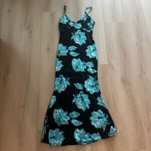 Floral Slip Dress in Black and Teal